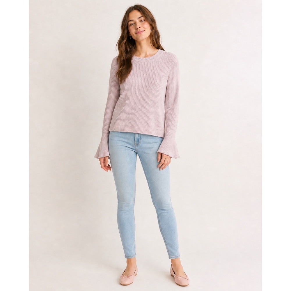 Madewell Rib Knit Sweater‎ Womens Small Pink Bell Sleeve Wool Blend Coquette
